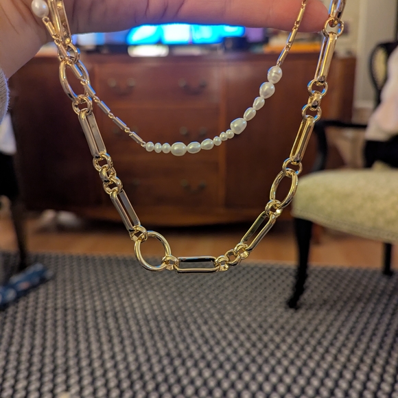 Mignonne Gavigan Gold and Pearl Double Chain Necklace - Picture 3 of 3